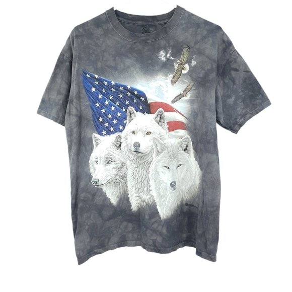 The Mountain Other - The Mountain AOP Patriotic White Wolf Eagle Grey Tie Dye 2019 Graphic Tee Large
